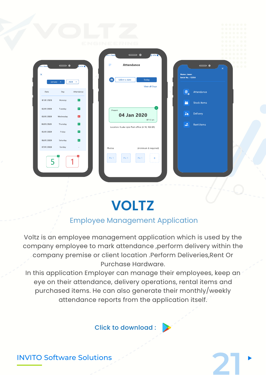 Voltz employee management app portfolio page